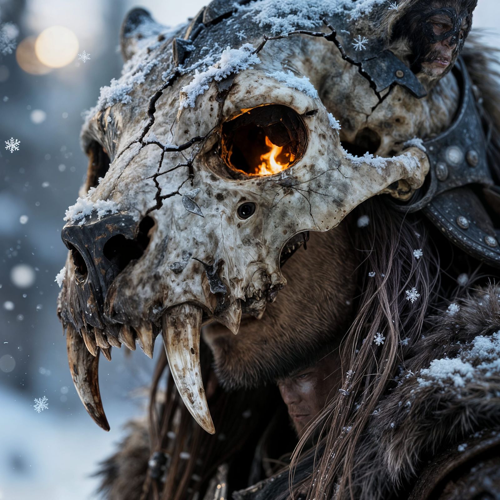 Barbarian Skull Helmet with Frost and Fangs