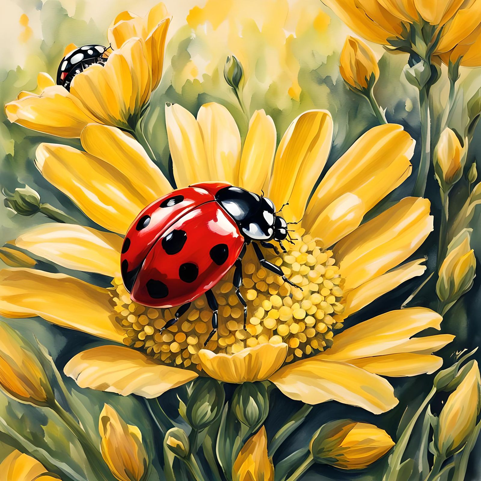 Ladybug on Yellow Flower in Luminist Style