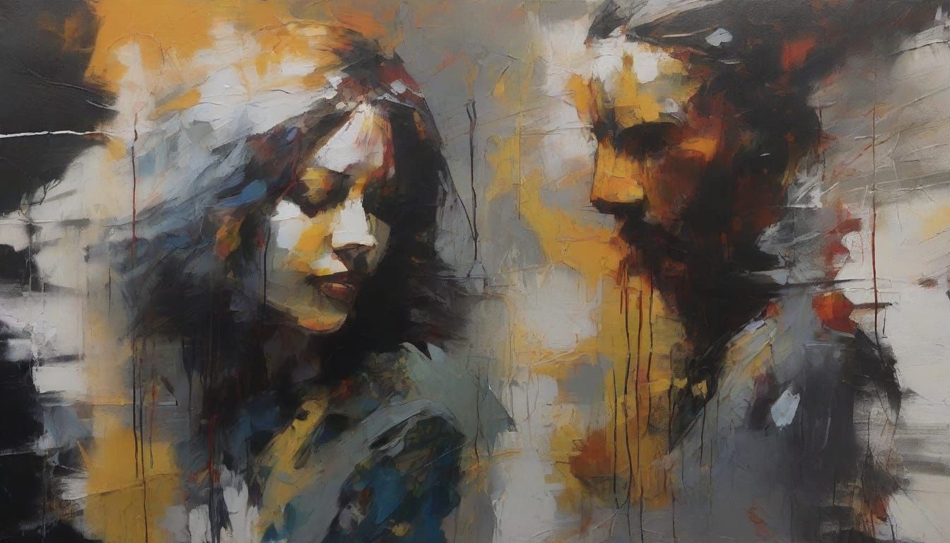 Shadowy Impasto-Punk Figures Amidst Gritty Urban Decay