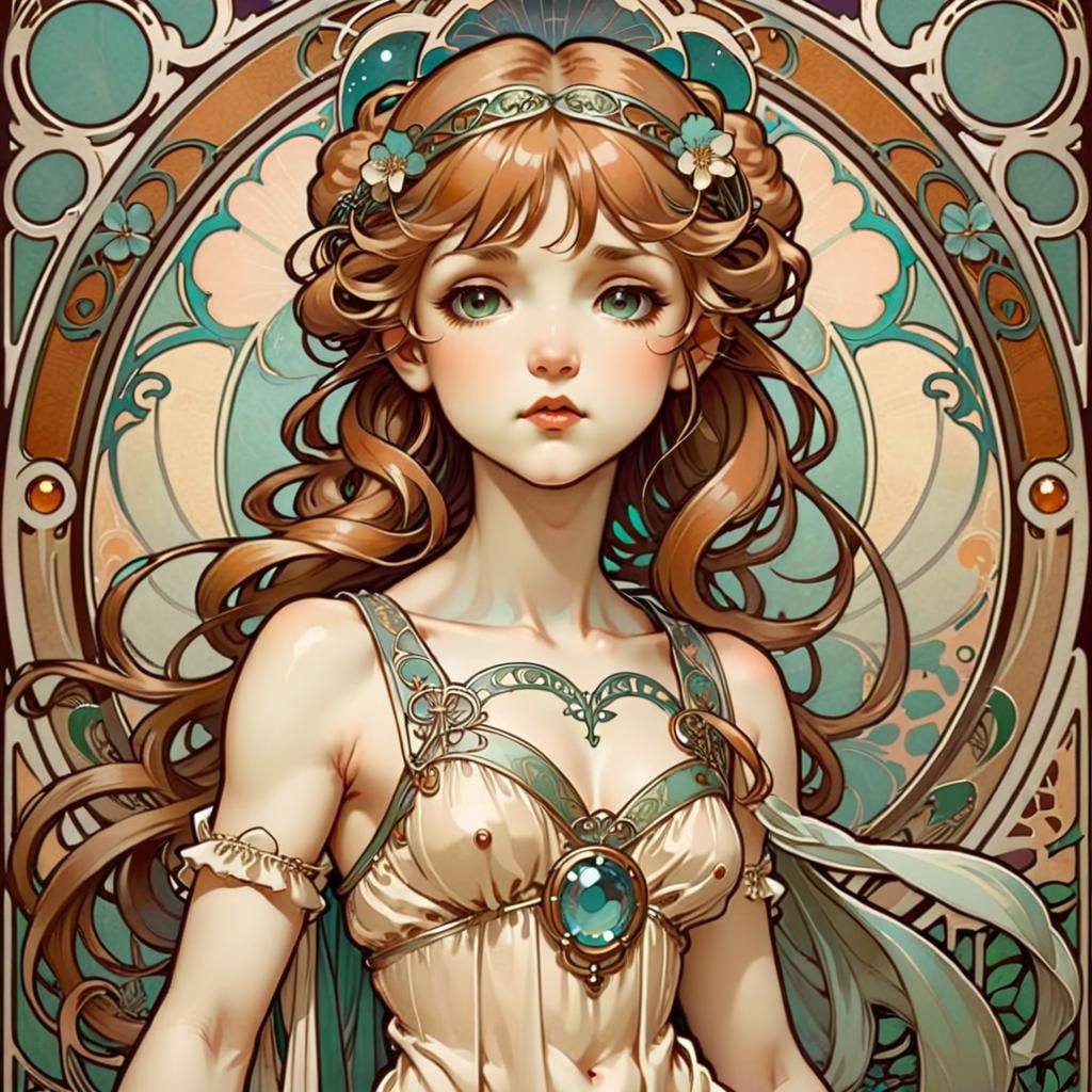 Chibi Maiden in Art Nouveau Style