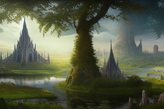 Elven Capital with Royal Palace: Fantasy Art