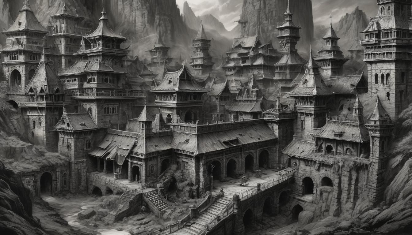 Detailed Architectural Blueprints in Charcoal Style