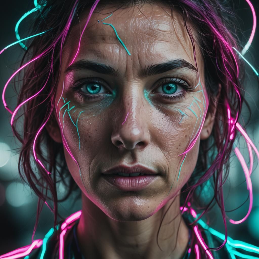 Neon Portrait of a Woman in Cyberpunk Style