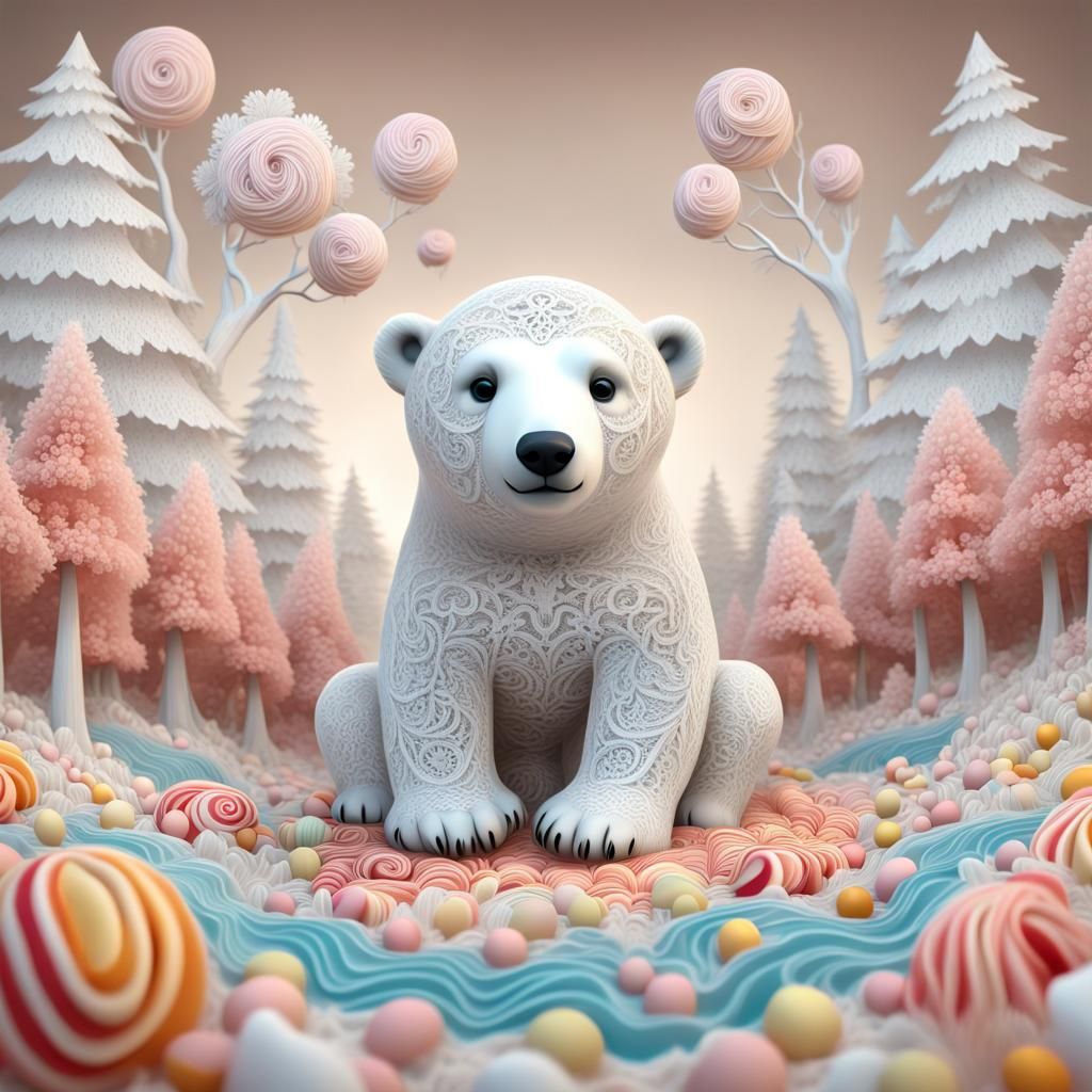 Lace Polar Bear Cub Picking Candy