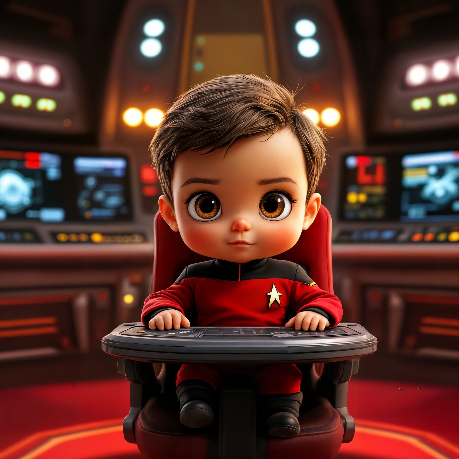 Little Riker’s not afraid of “the big chair”. Or the high chair.