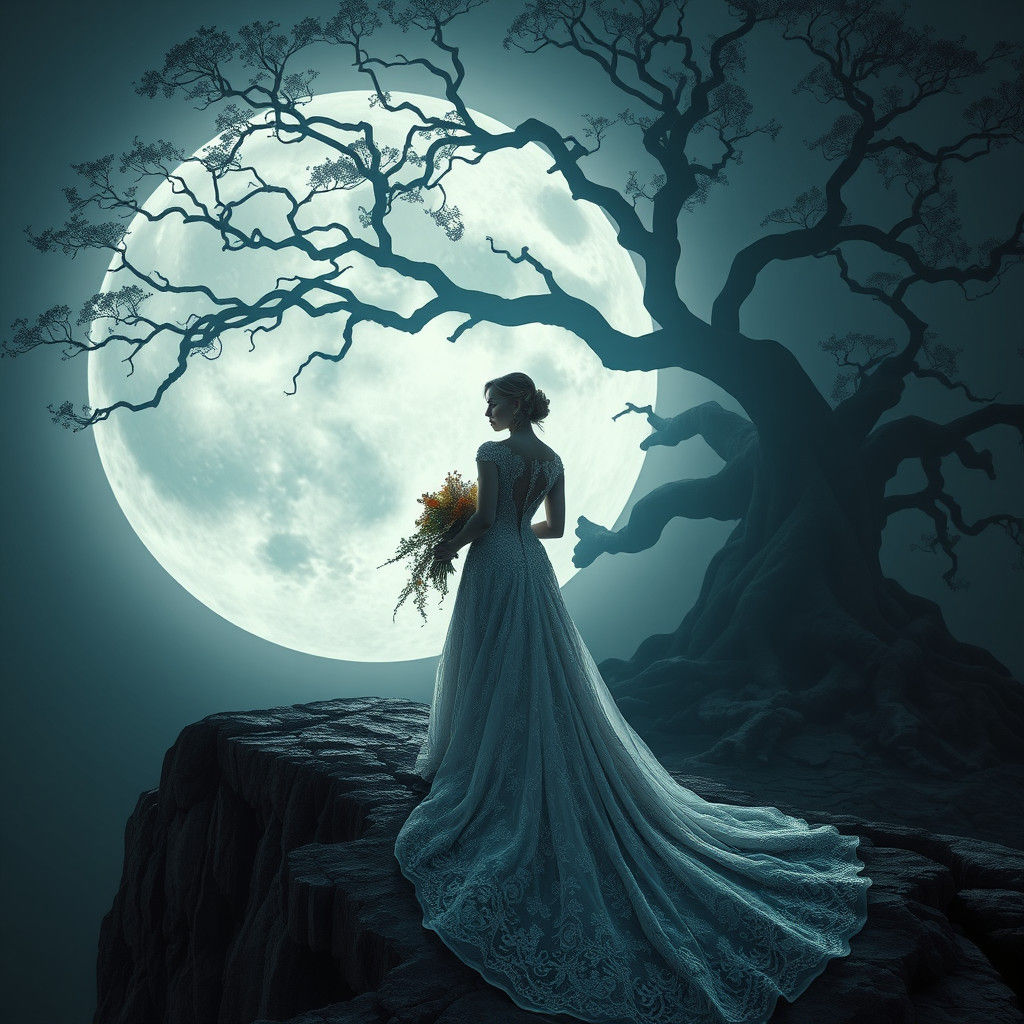 Bridal Silhouette Under Moonlight: An Ethereal Vision