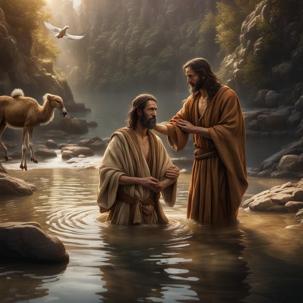 John the Baptist Baptizing a Man: Detailed Matte Painting