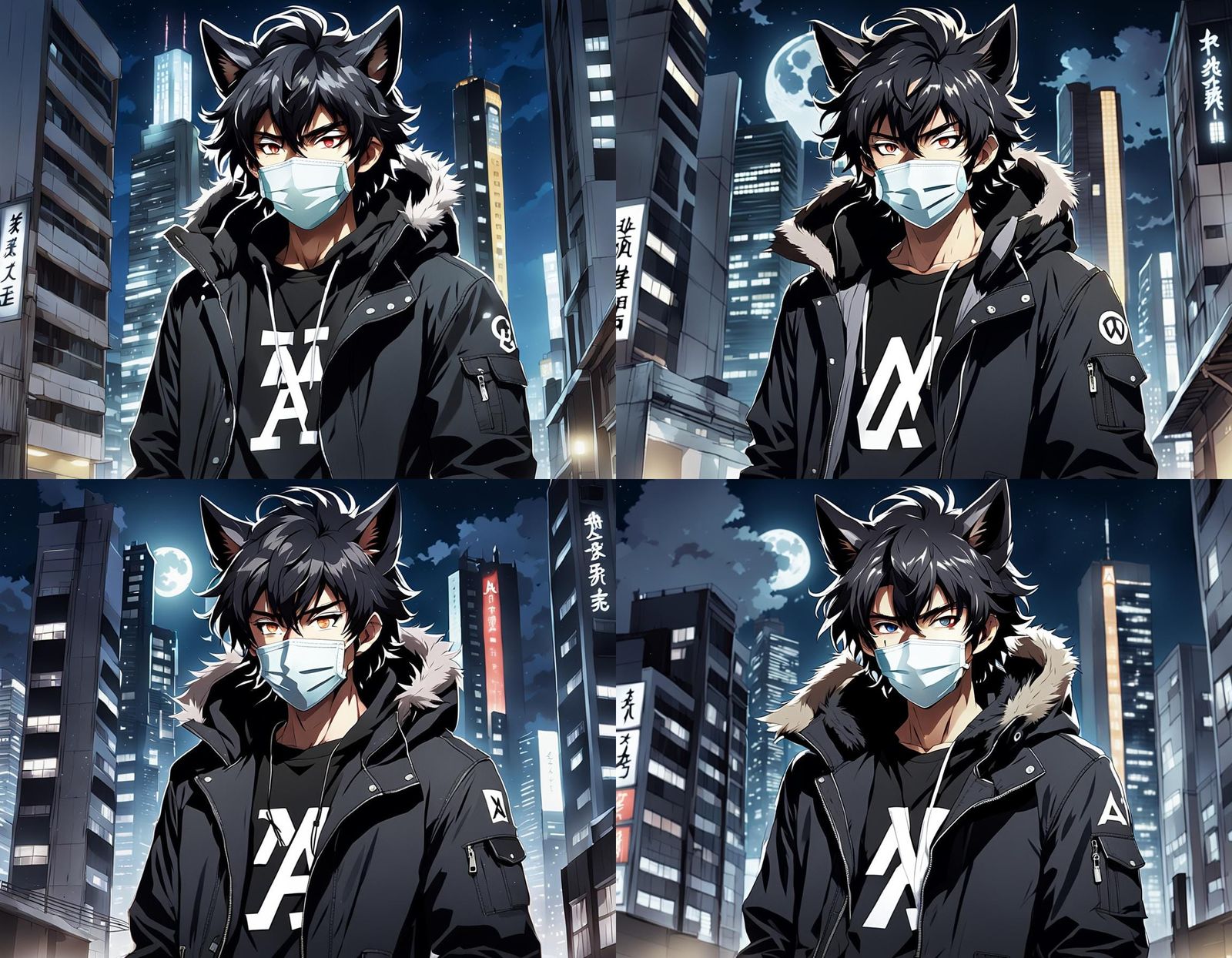 Anime Style Teen with Wolf Ears on Rooftop