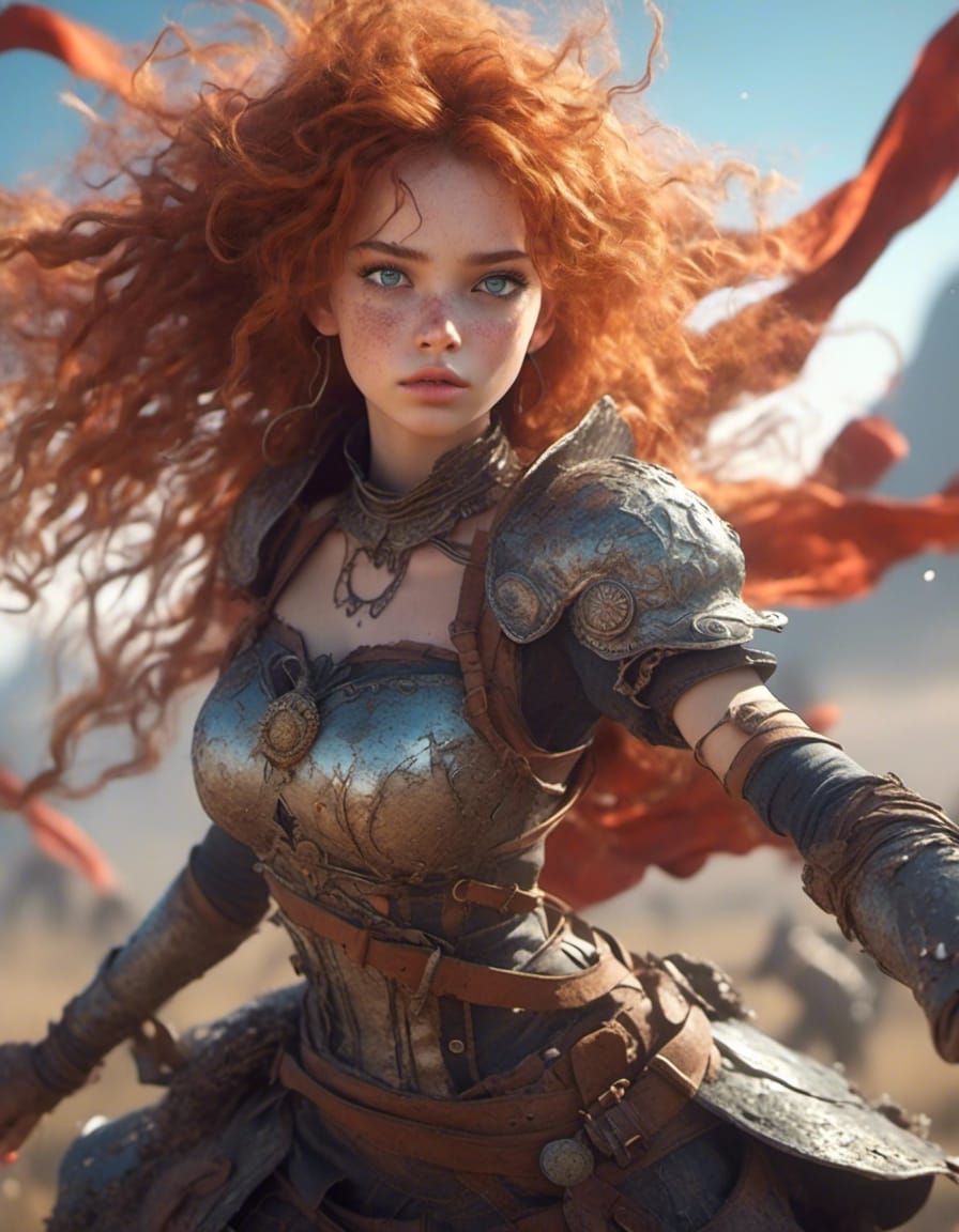 Confident Girl in Battlefield, High-Resolution Render