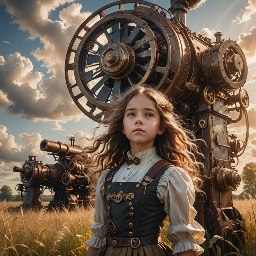 Steampunk Girl in Field of Dreams