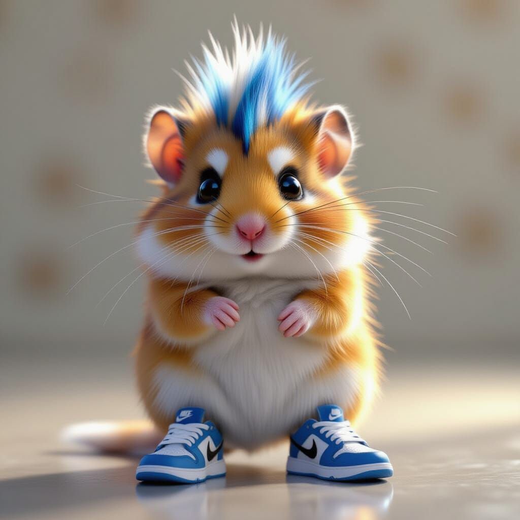 Fluffy Hamster with Mohawk and Nike Shoes