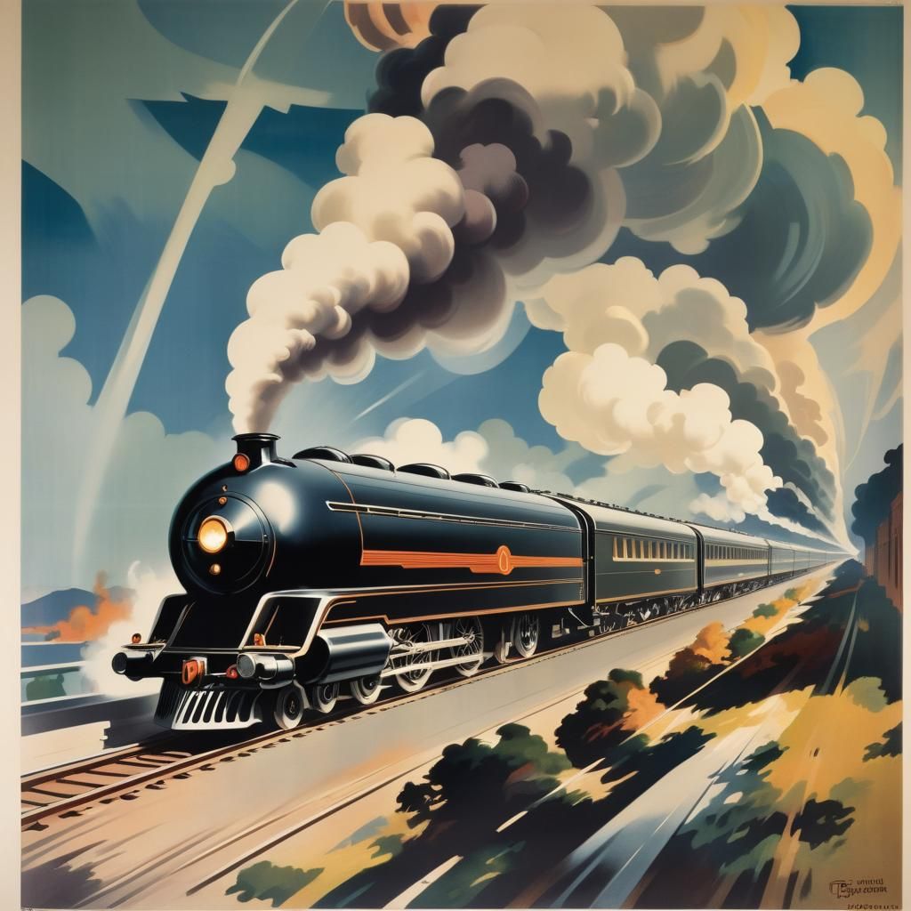 1930s Art Deco Steam Train Poster