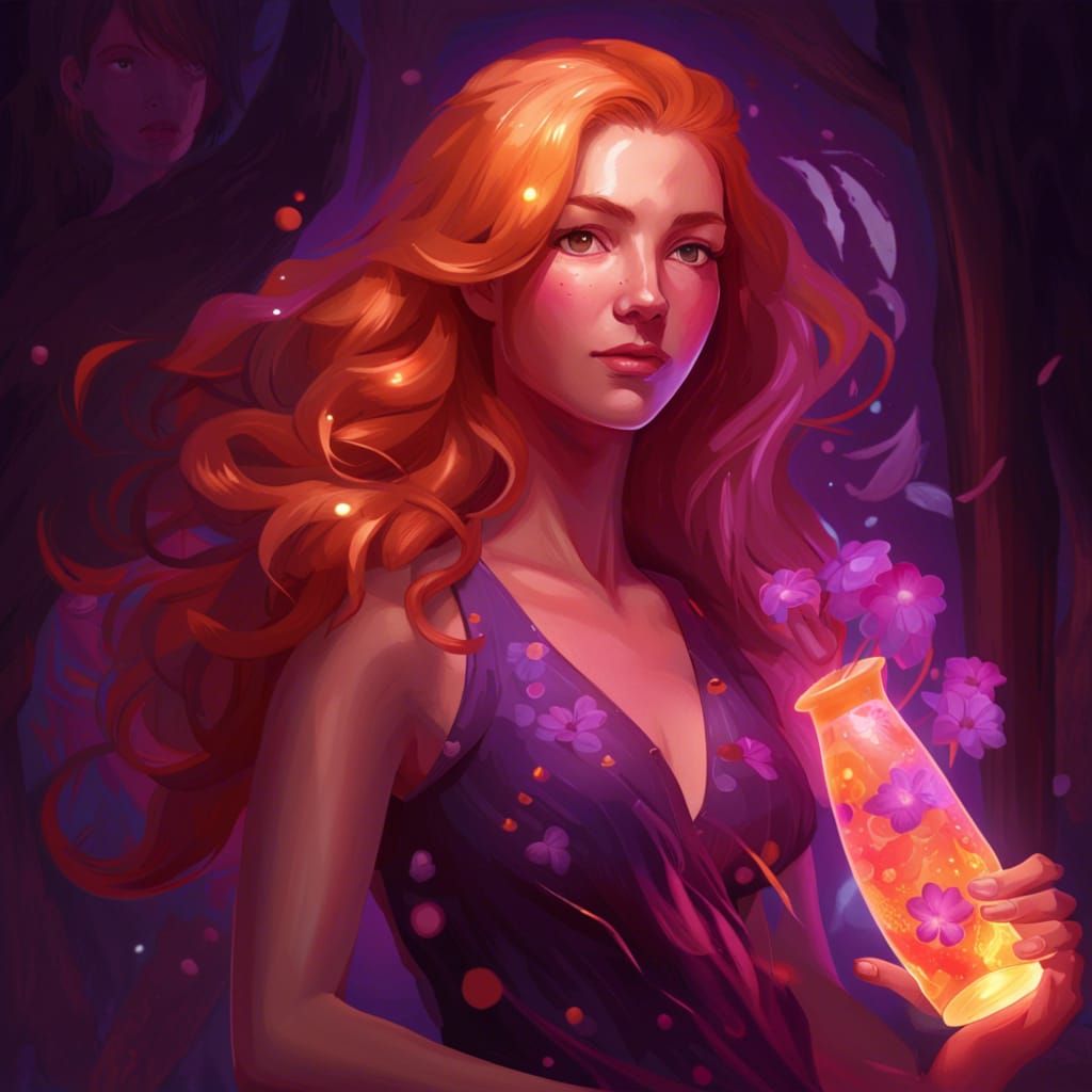 Ginger Girl with Lava Lamp: Hyperdetailed Art Nouveau Portra...