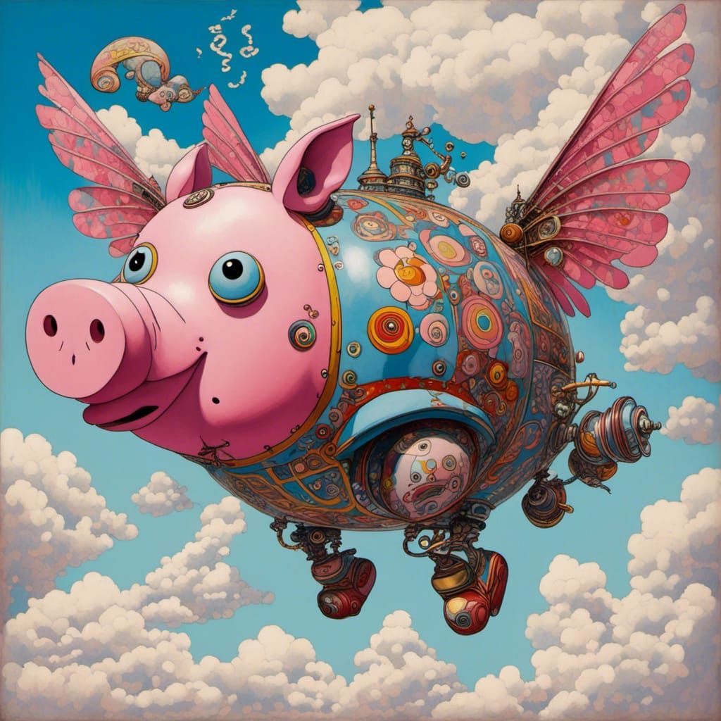 Robot Flying Pig in Toyism Art Style