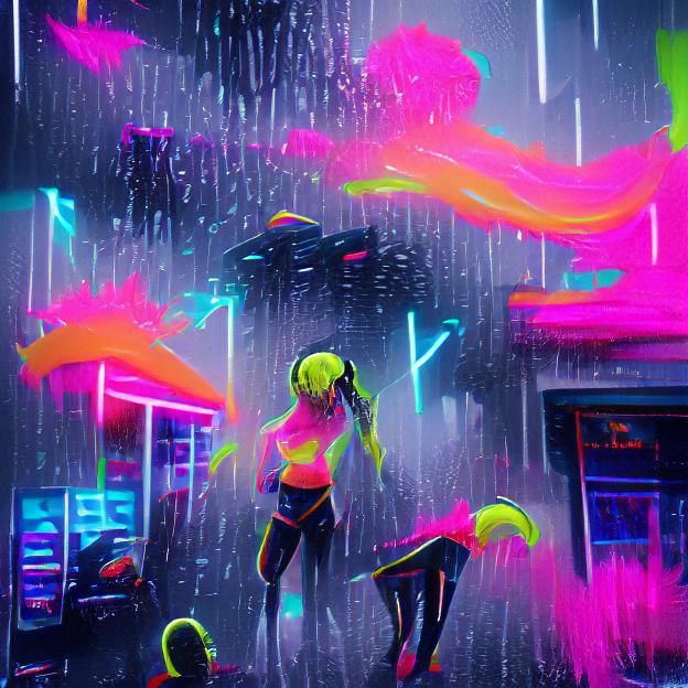 Neon Rain Reflections in a Cyberpunk City