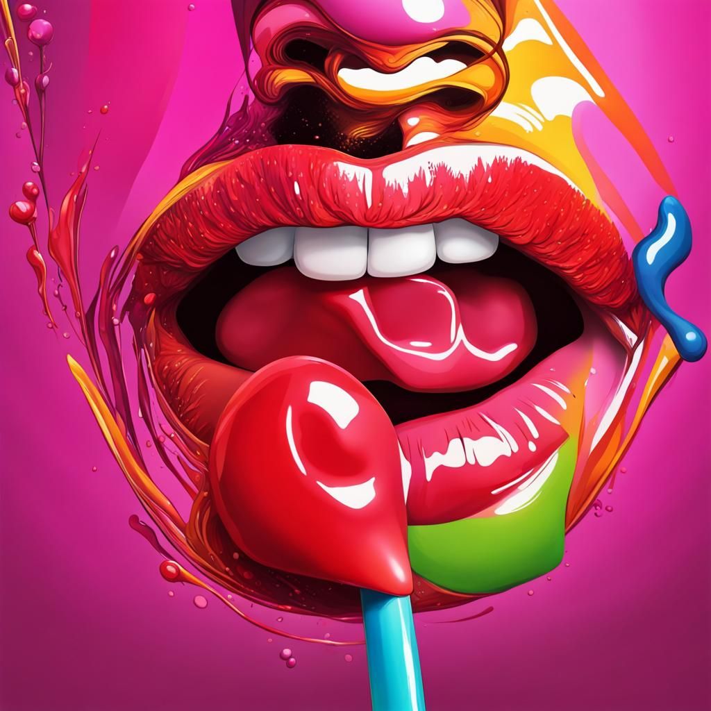 Hyperrealistic Lollipop Splash Art of Lips