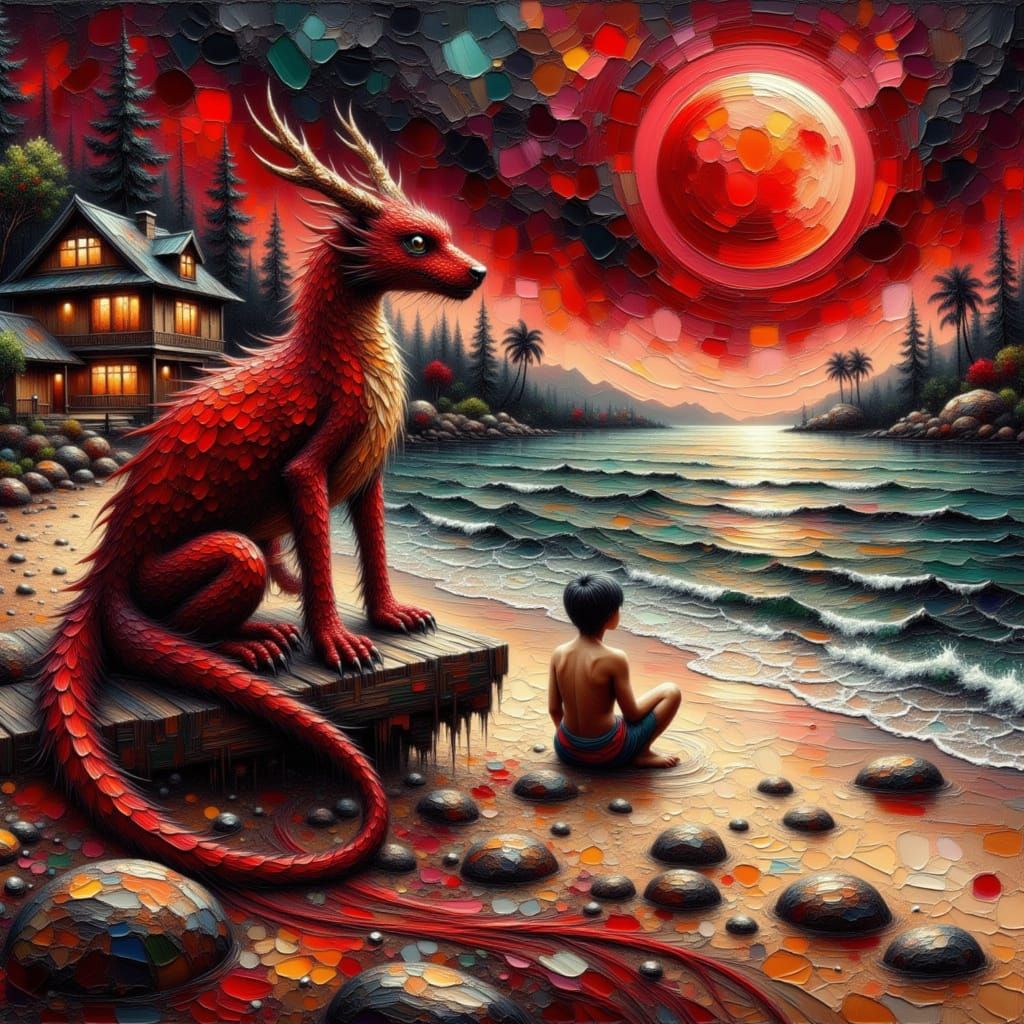 Man Transforms into Dragon Overlooking Beach