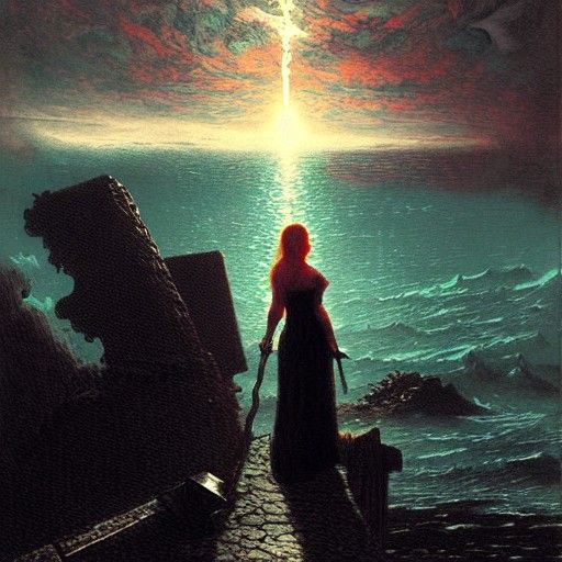 Harbor Horror: Seductive Pose Amidst Nuclear Fire