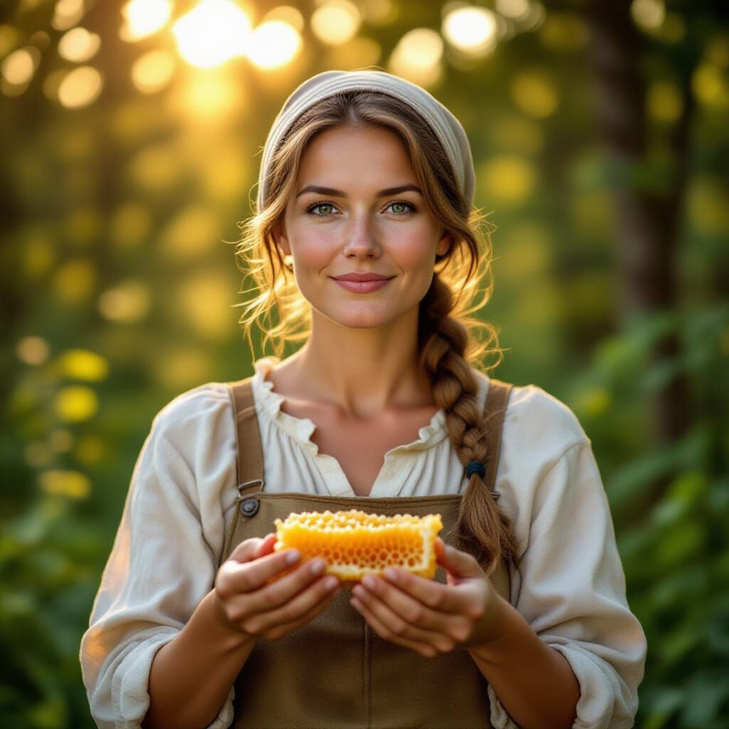 17th Century Russian Beekeeper in Forest, Hyperrealistic