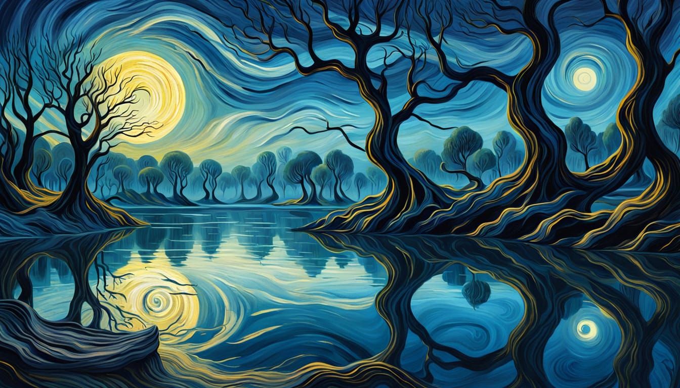 Moonlit Lake: A Van Gogh Inspired Impressionist Landscape