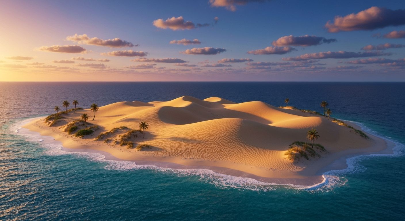 Isolated Desert Island at Sunset