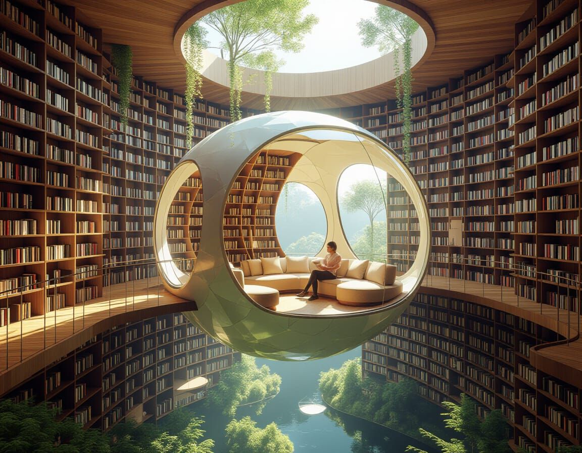 Cosy Floating Cubby in an Eternal Library Under Profoundly L...