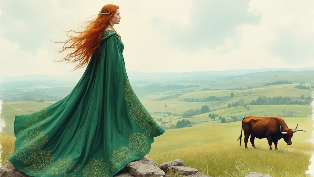 Regal Irish Warrior Queen Surveying Her Kingdom