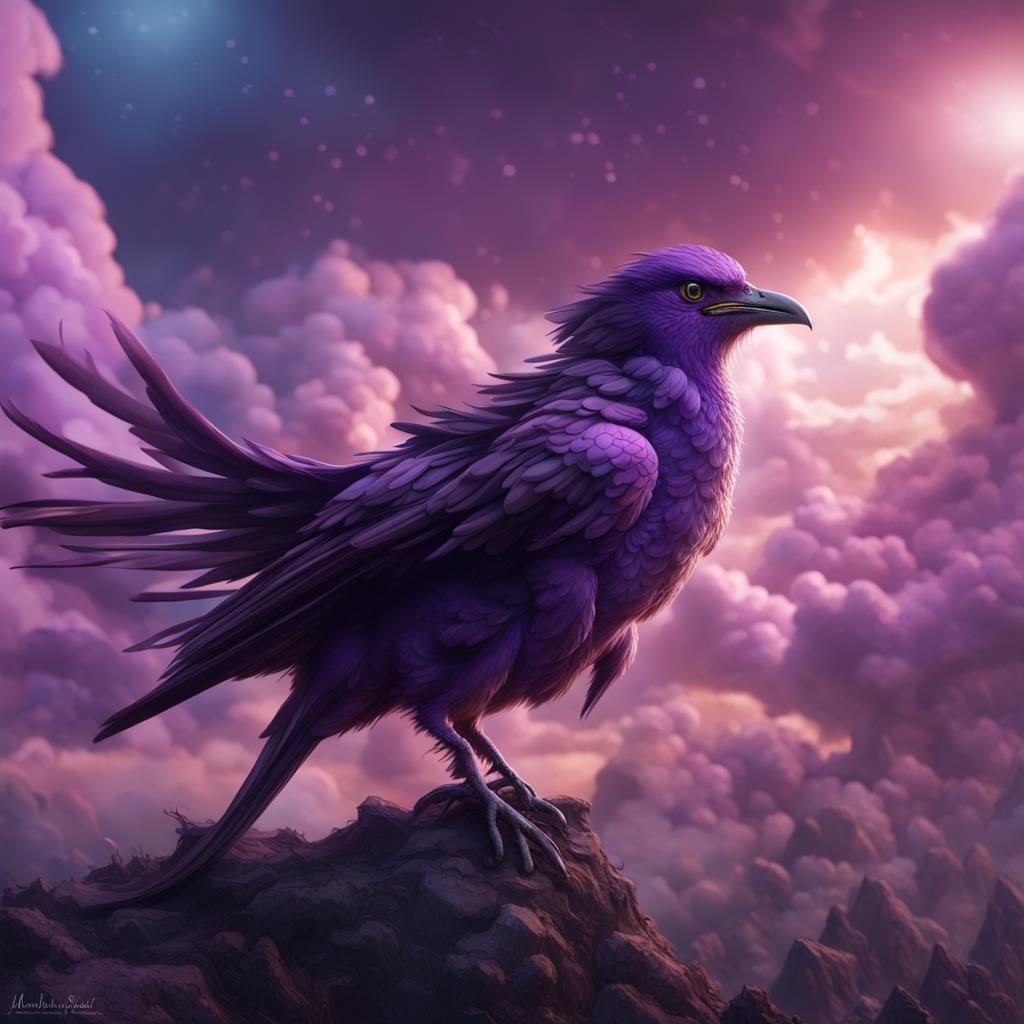 Fantastical Bird in Thunder Purple Clouds