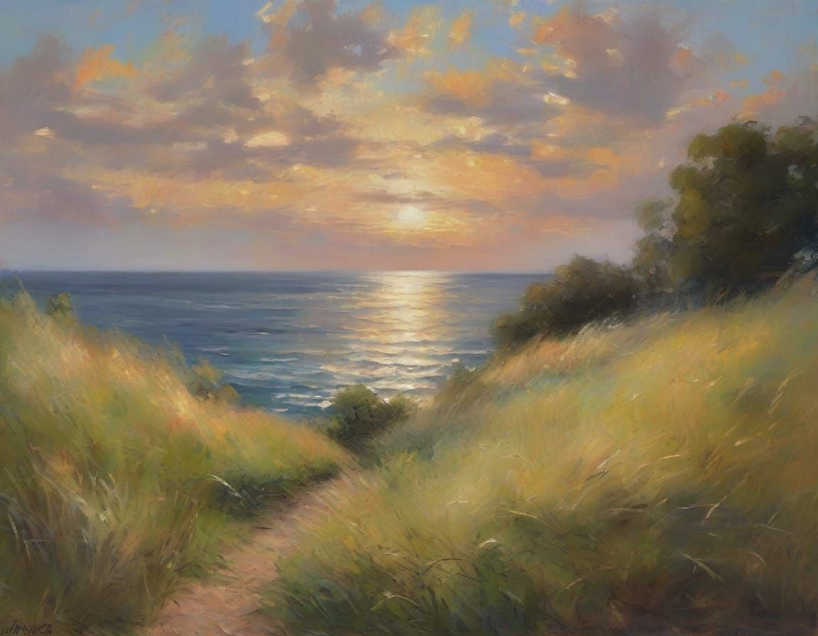 Impressionist Ocean View from Cliffside in Monet Style