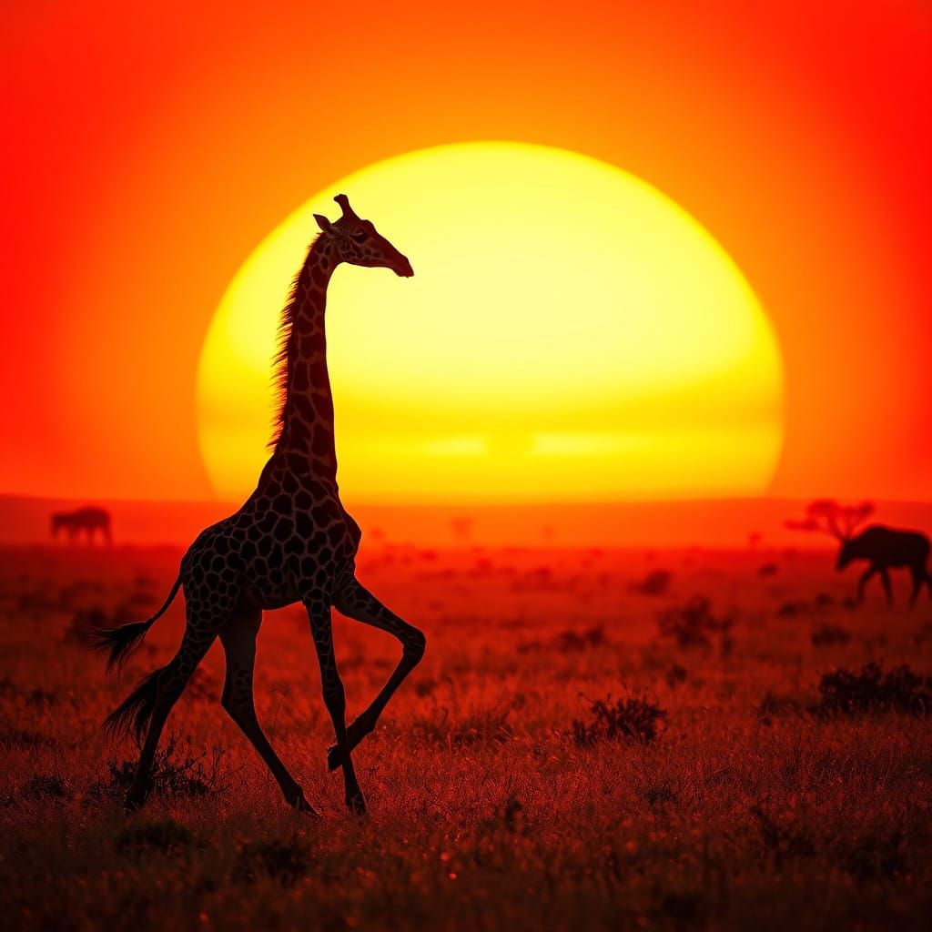 Majestic Giraffe in Epic African Sunset Landscape