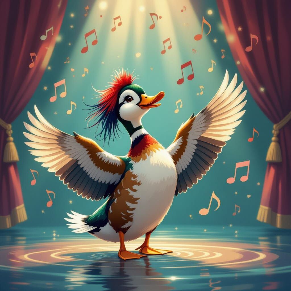 Duck's Joyful Dance in a Musical Theater