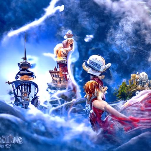 Luffy and Nami in Ethereal Fantasy Style