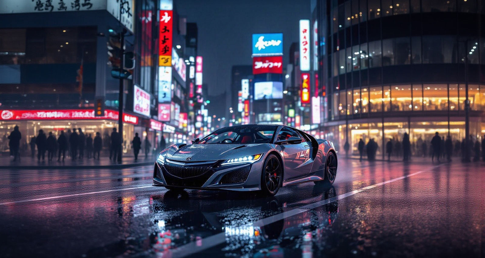 Grey NSX Driving Through Tokyo at Night