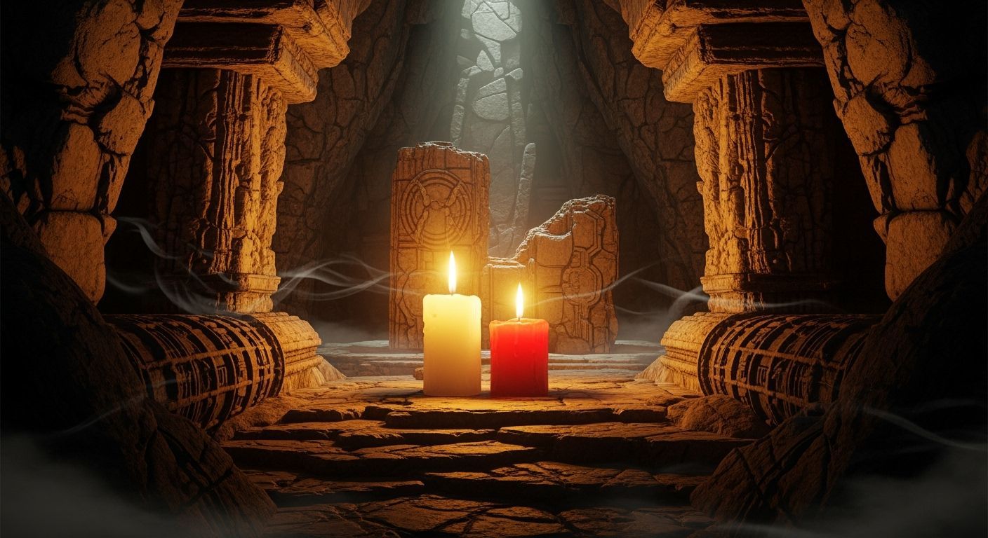 Mystical Cavern with Candles in Digital Painting Style