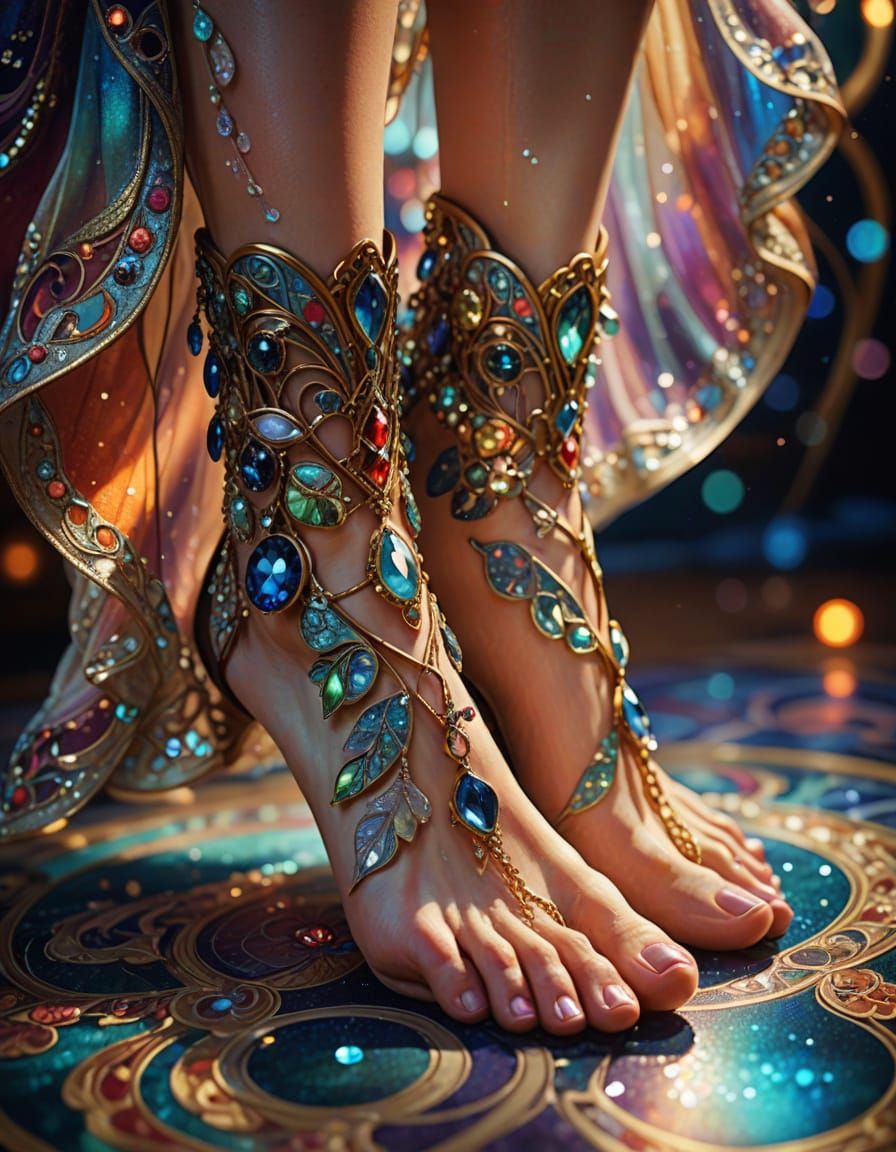 Jeweled Dancing Feet in Art Nouveau Style