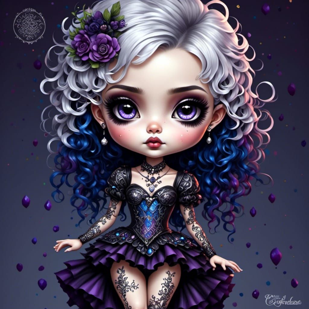 Mischievous Goth Chibi Girl Illustration