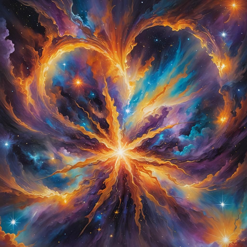 Glowing Star in Cosmic Oil Painting