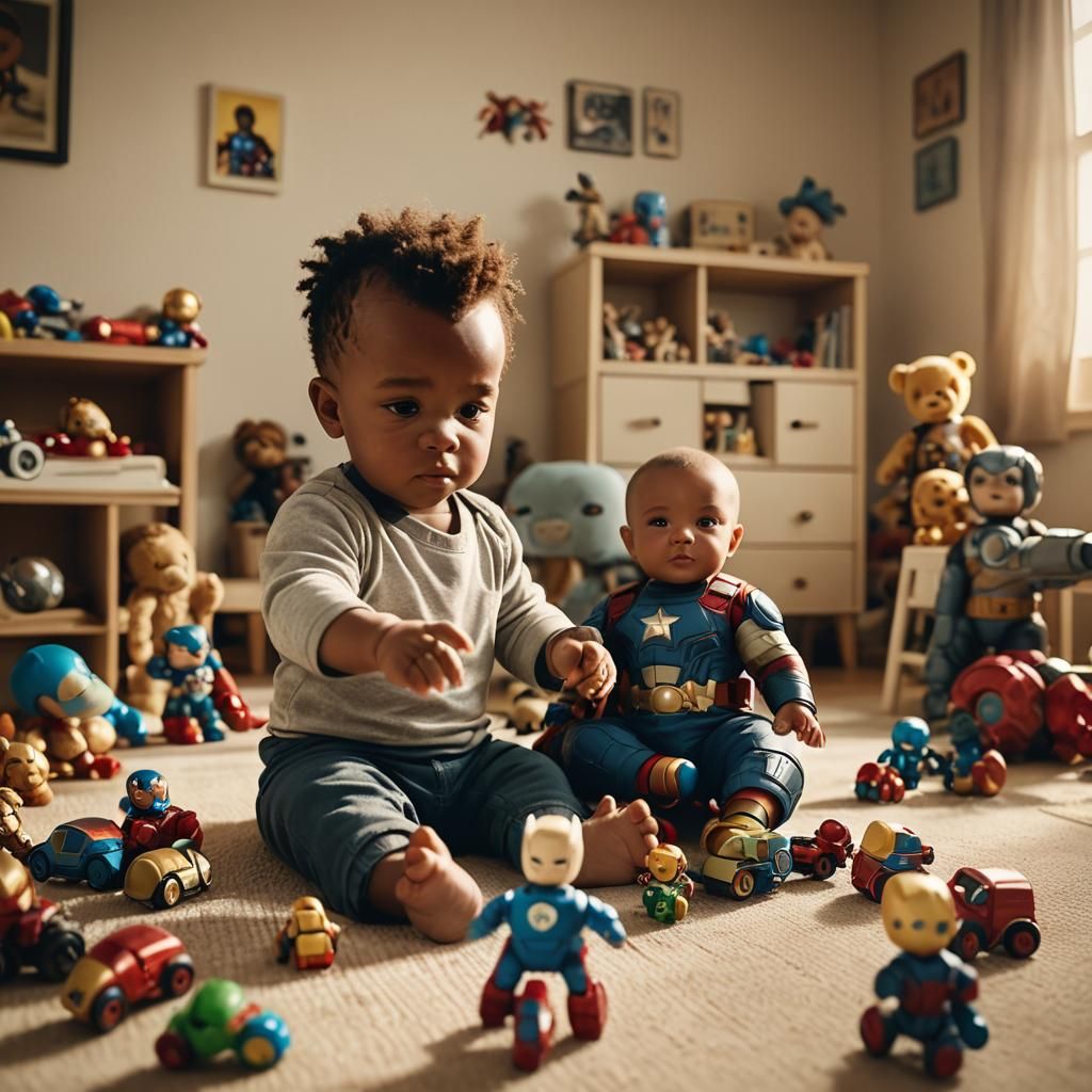 Baby Avengers Playtime: Cinematic Film Still