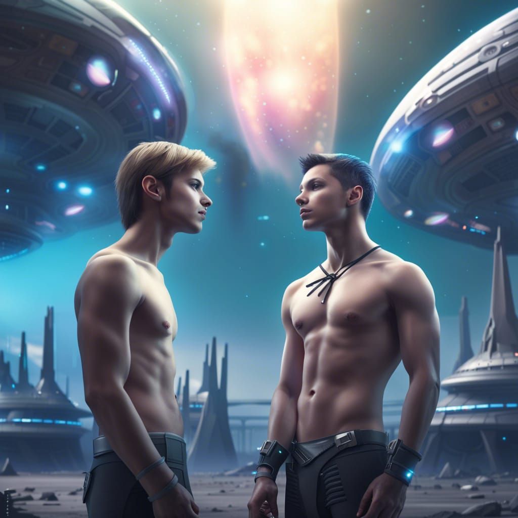 Gay Couple in Alien City with Spaceships