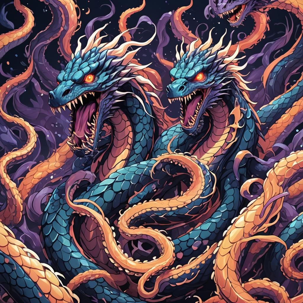 Anime Hydra Rising from the Deep Ocean