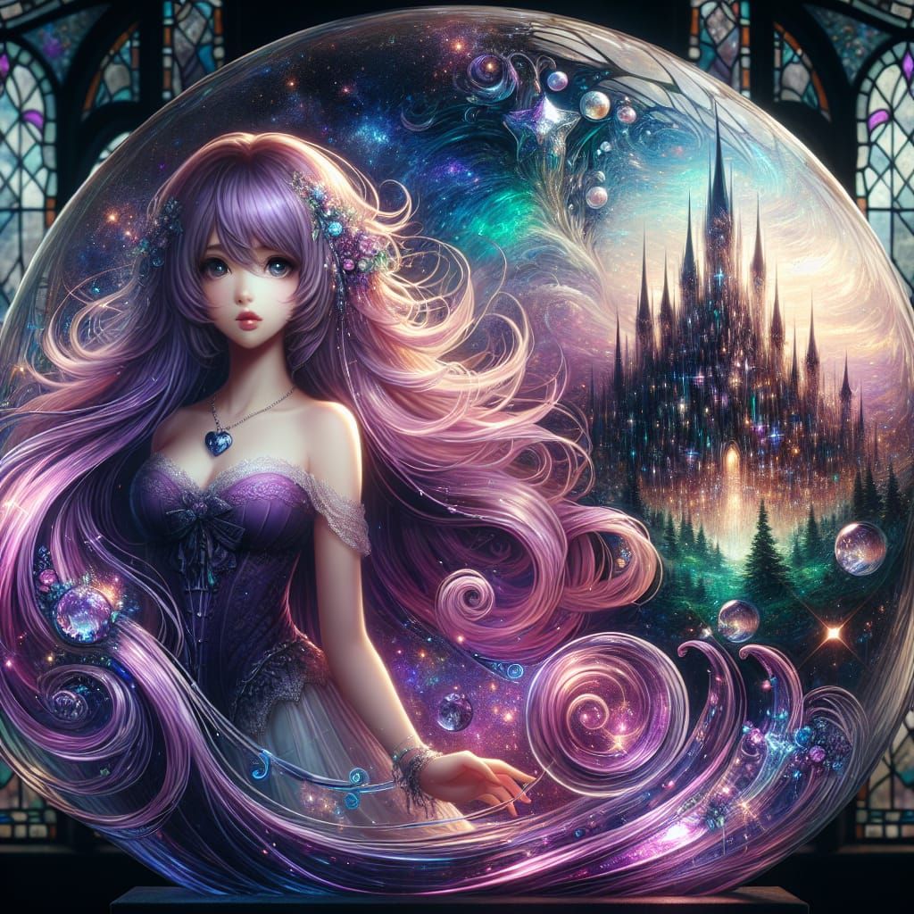 Anime Glass Woman with Landscape Hair