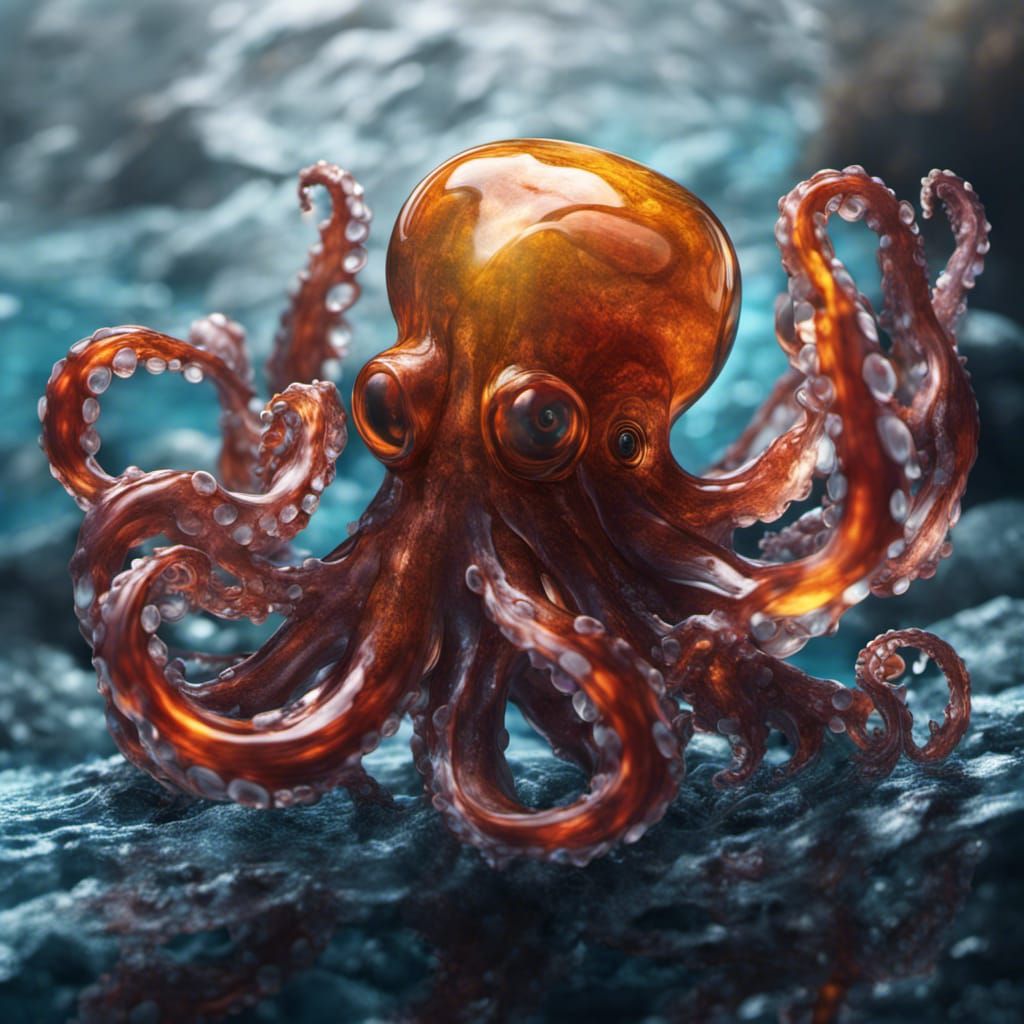Blown Glass Octopus with Waves: Fantasy Art