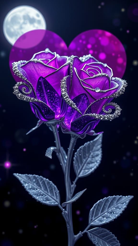 Translucent Purple Crystal Roses with Silver Fractal Trim