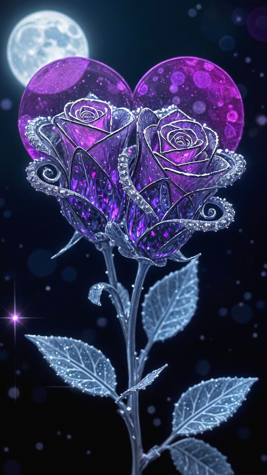 Nebula Roses in Silver Fractal Setting