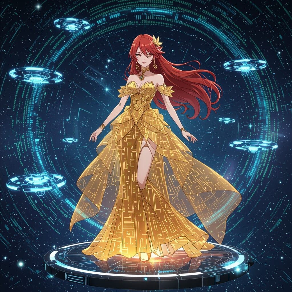 Android Supermodel in Digital Galaxy, 3D Anime Art