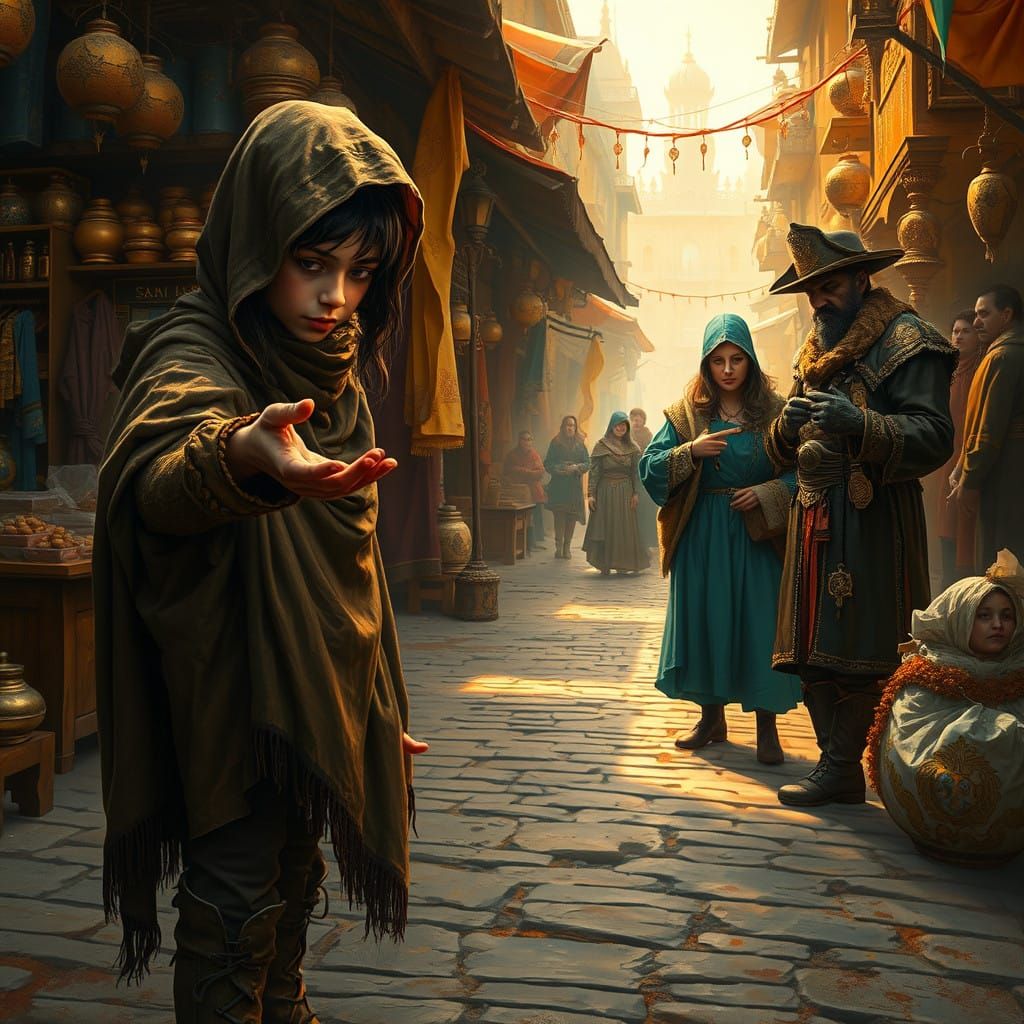 Fantasy Market Scene: Poverty and Greed Collide