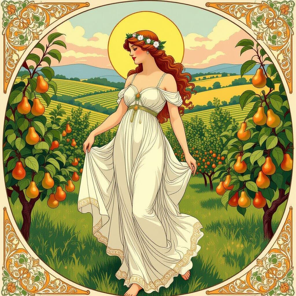 Pear Goddess in Art Nouveau Style
