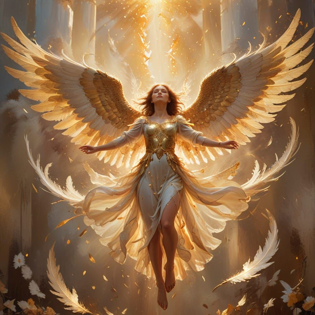 Spectacular Angel Ascends to Heaven with Flaming Sword