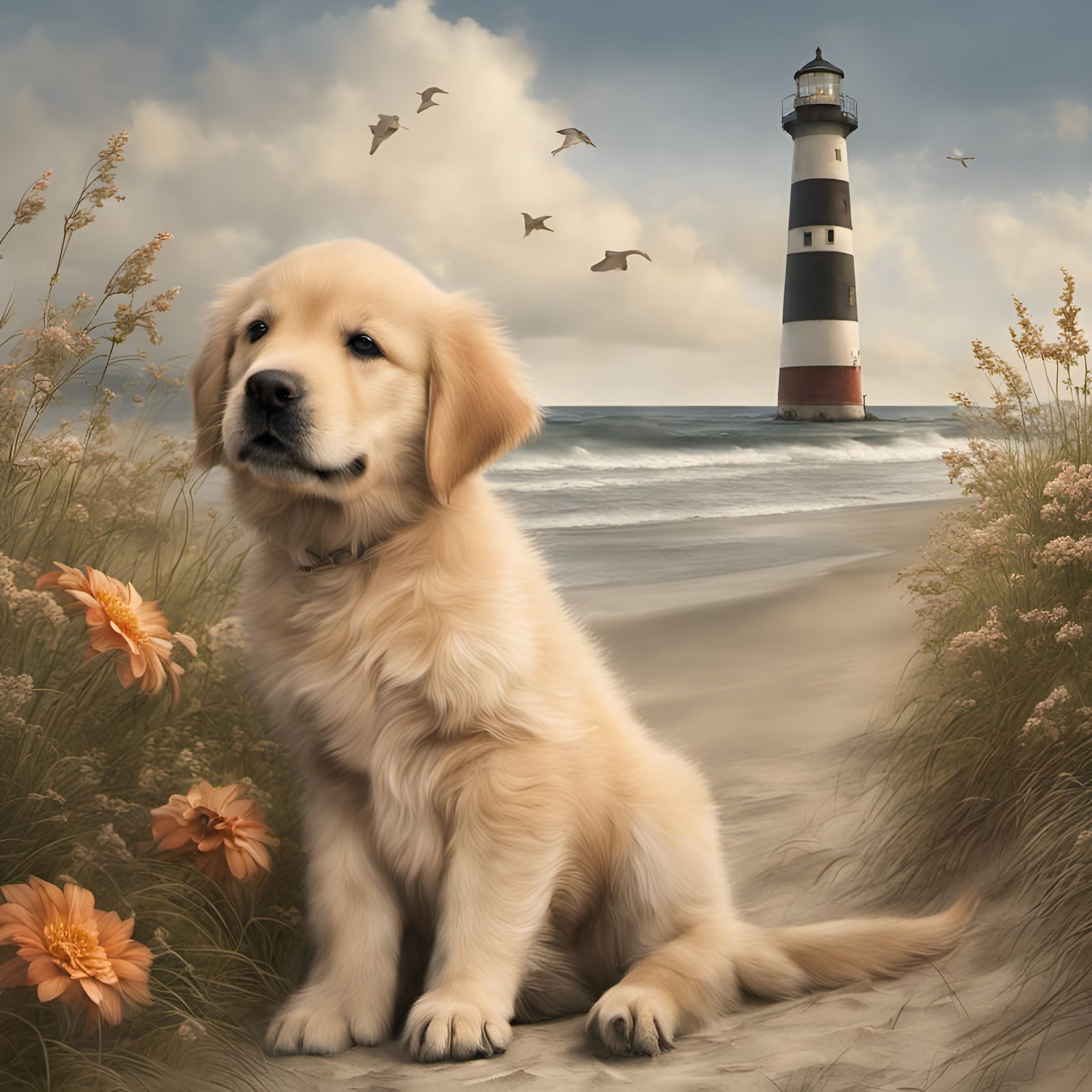 Golden Retriever Puppy on Outer Banks Beach