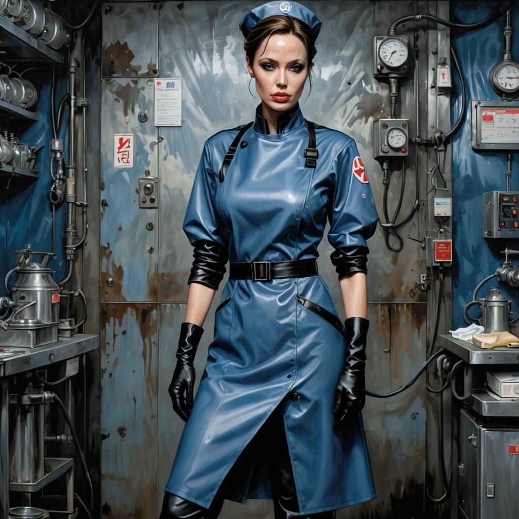 Nurse in Blue Uniform with Sorayama Influence
